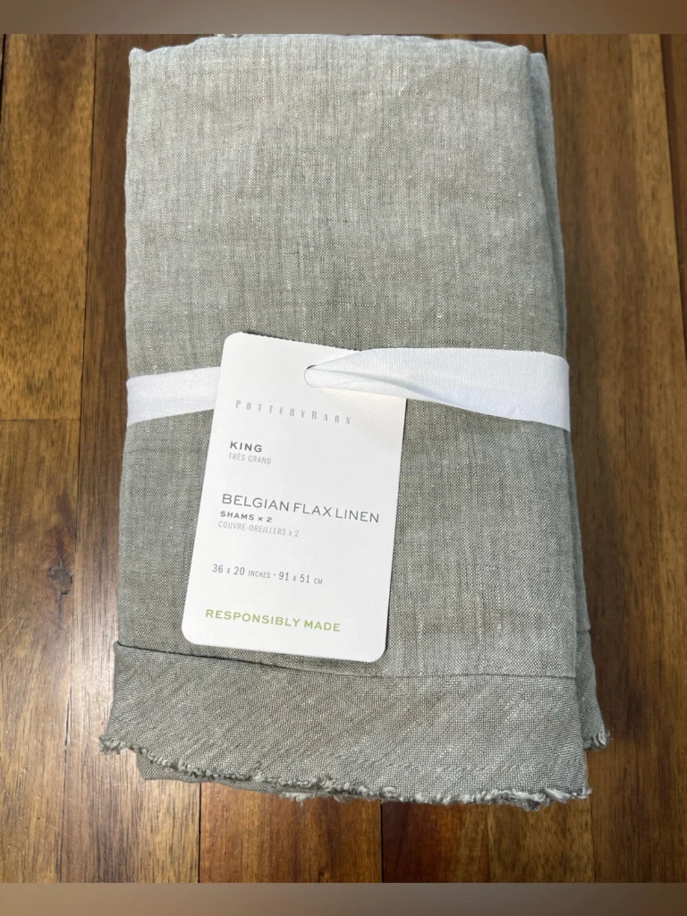 Pottery Barn Belgian Flax Linen King Shams in Light Green